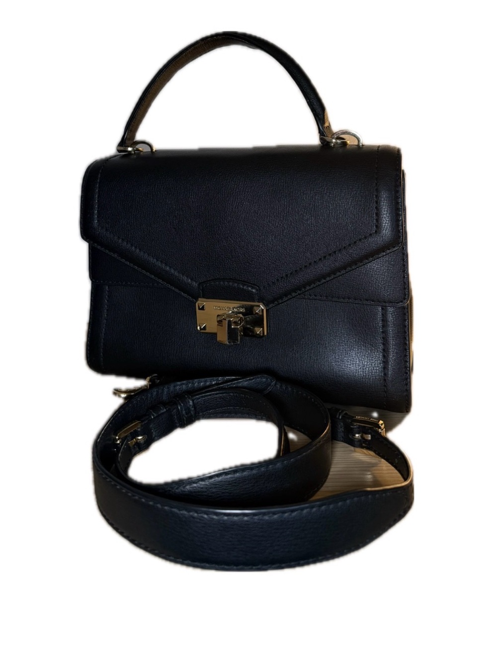 Michael Kors Black Leather Top-Handle Shoulder Bag with Gold Hardware